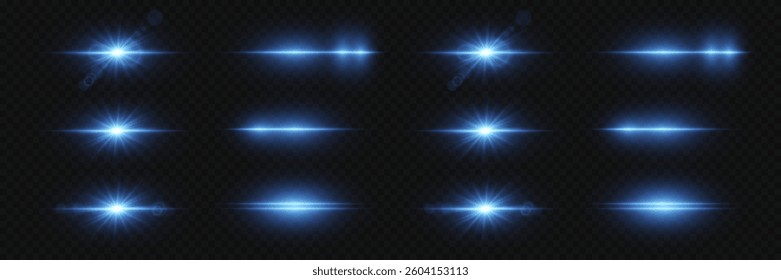 Set of light effects, star flares. An explosion of light and glare.