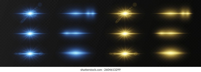 Set of light effects, star flares. An explosion of light and glare.