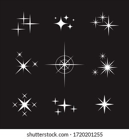 Set of Light Effects Vector Illustration, White Glowing Star Light Collection Template