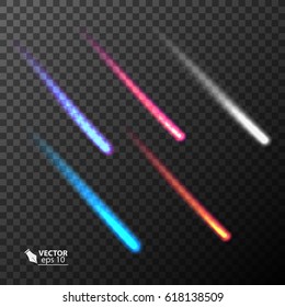 set of light effects, vector meteor and comet on transparent background. eps_10