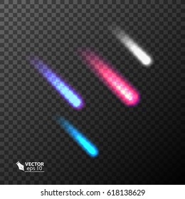 set of light effects, vector meteor and comet on transparent background. eps_10