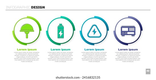 Stellen Sie Leuchtdioden, Batterien, Hochspannungs- und elektrische Messgeräte ein. Infografik-Vorlage für Unternehmen. Vektorgrafik