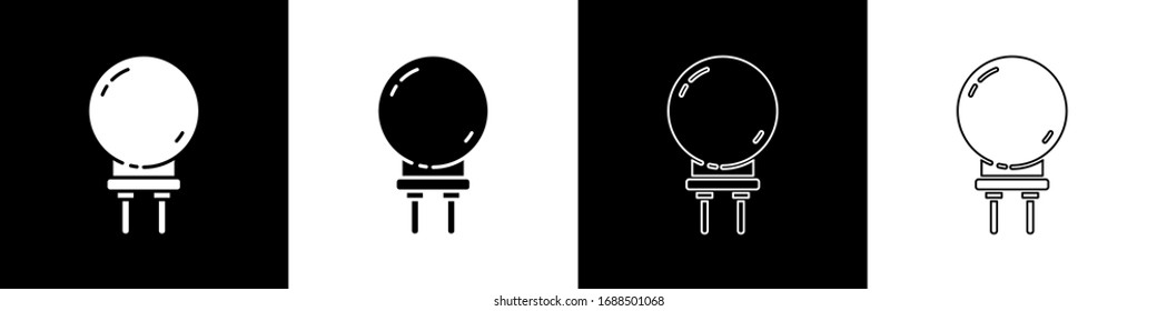 Set Light emitting diode icon isolated on black and white background. Semiconductor diode electrical component.  Vector Illustration