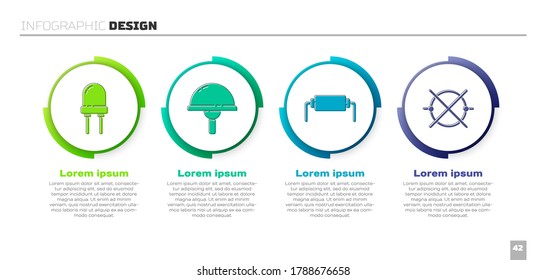 Set Light emitting diode, Light emitting diode, Resistor electricity and Electric circuit scheme. Business infographic template. Vector