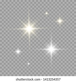 set of light flare effect with gold and silver color. realistic transparent sun flash with rays and spotlight for decoration and design element in eps 10 vector.