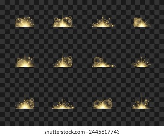 Set of Light Flashes. Set of bright Lights, Sparks, Sequins, Sparkles, Stars. Suitable for transparent lens flare effect.