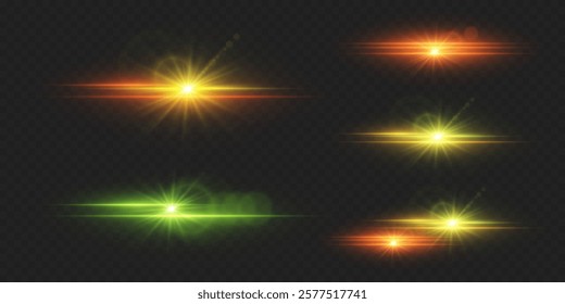 A set of light and glare effects. Line flash, light explosions, lines, star, neon beam.