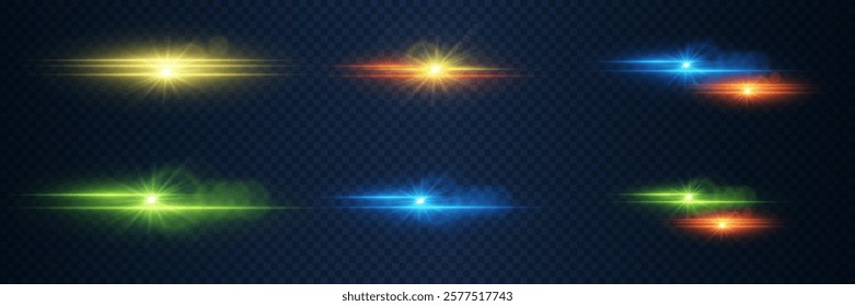 A set of light and glare effects. Line flash, light explosions, lines, star, neon beam.