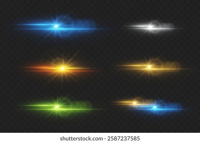 A set of light and glare effects. Line flash, light explosions, lines, star, neon beam.