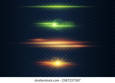 A set of light and glare effects. Line flash, light explosions, lines, star, neon beam.