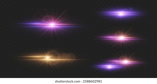 A set of light and glare effects. Line flash, light explosions, lines, star, neon beam.