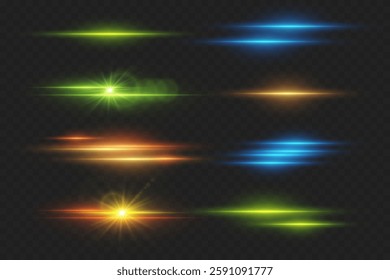 A set of light and glare effects. Line flash, light explosions, lines, star, neon beam.