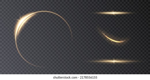 Set of light gold stars png. light sunlight png. light effect png.