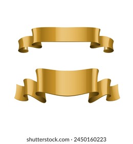 Set of Light Golden Color Ribbons and Tags isolated on white background. 3D Vector Illustration.
