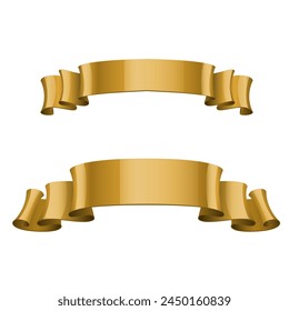 Set of Light Golden Color Ribbons and Tags isolated on white background.