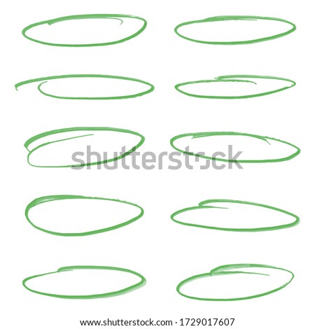 Set of light green oval vector highlighter marker strokes for text accentuation