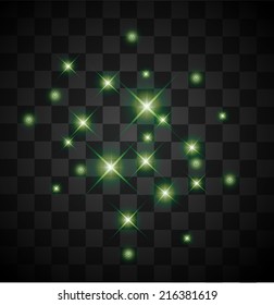 Set of light green sparkles on a transparent background vector