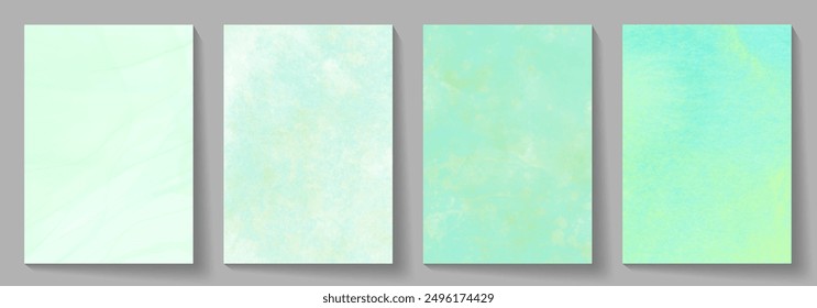 Set of light green watercolor vector texture background for poster, cover, banner, flyer, cards. Hand drawn light green spring illustration for design. Summer minimalistic paper background.