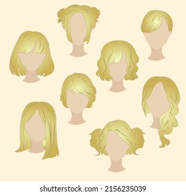 A set of light hairstyles for girls. Character Blond Hair Set