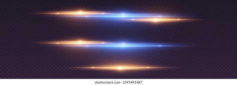 Set of light highlights and effects. Horizontal laser lines.