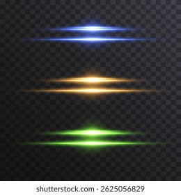 Set of light horizontal lines. Abstract digital energy effect. glowing on transparent background. Horizontal burst of light, beam effect.