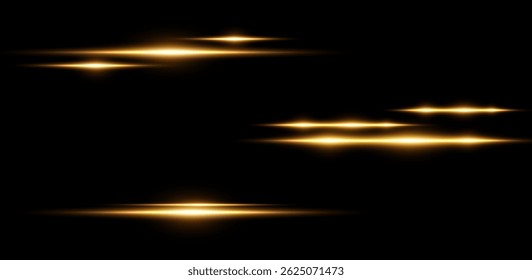 Set of light horizontal lines. Abstract digital energy effect. glowing on dark background. Horizontal burst of light, beam effect.