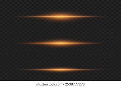 Set of light horizontal lines. Horizontal flare of light, beam effect. Vector illustration