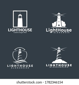 set of light house logo design vector