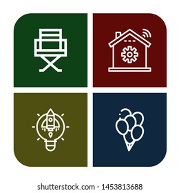 Set of light icons such as Director chair, Home automation, Lightbulb, Balloons , light