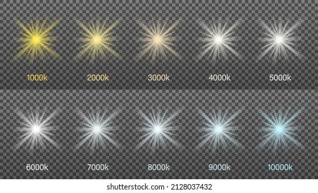 Set of light from lamps, spotlights in the form of spark. Vector illustration.