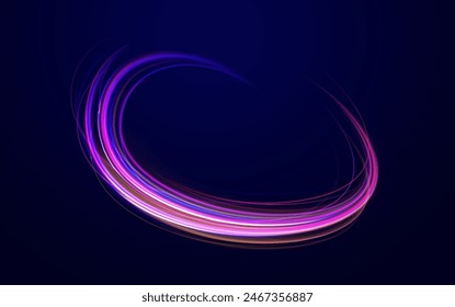 A set of light lines in the form of swirls and waves. light road in the form of a swirl, neon color. Speed line with sports cars.