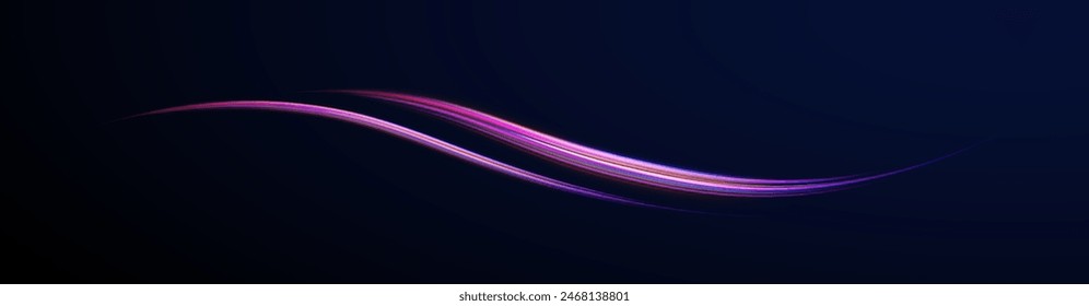 A set of light lines in the form of swirls and waves. light road in the form of a swirl, neon color. Speed line with sports cars.