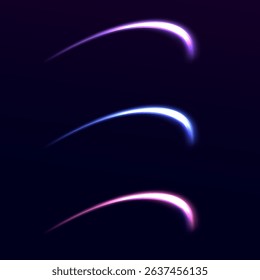 Set of light lines. Glowing spirals on a dark background.