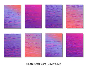 Set of Light Minimal Backgrounds in Trendy Neon Style. Cover Design for Books, Notepads or Brochures. 8 Gradient Backgrounds with Pretty Color Transitions. Minimal Cover Designes