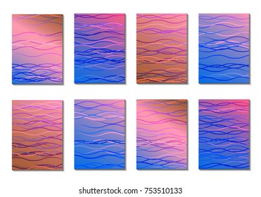 Set of Light Minimal Backgrounds in Trendy Neon Style. Cover Design for Books, Notepads or Brochures. 8 Gradient Backgrounds with Pretty Color Transitions. Minimal Cover Designes