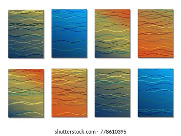 Set of Light Minimal Backgrounds in Trendy Neon Style. Cover Design for Books, Notepads or Brochures. 8 Gradient Backgrounds with Pretty Color Transitions. Minimal Cover Designes