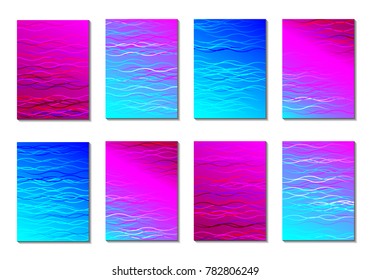 Set of Light Minimal Backgrounds in Trendy Neon Style. Cover Design for Books, Notepads or Brochures. 8 Gradient Backgrounds with Pretty Color Transitions. Minimal Cover Designes