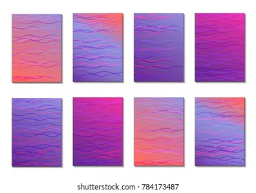 Set of Light Minimal Backgrounds in Trendy Neon Style. Cover Design for Books, Notepads or Brochures. 8 Gradient Backgrounds with Pretty Color Transitions. Minimal Cover Designes