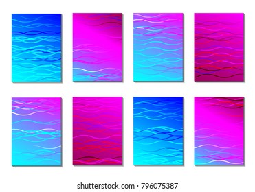 Set of Light Minimal Backgrounds in Trendy Neon Style. Cover Design for Books, Notepads or Brochures. 8 Gradient Backgrounds with Pretty Color Transitions. Minimal Cover Designes