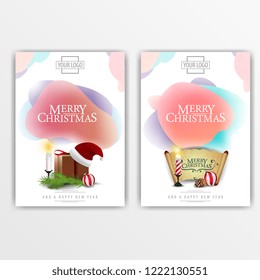 Set of light, modern Christmas covers with gifts and parchment 