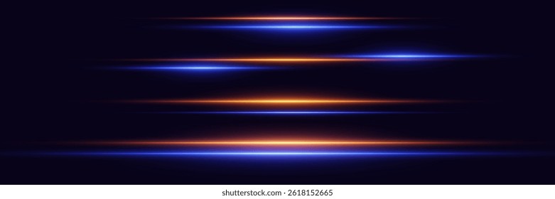 Conjunto de efectos de línea de neón ligero. Efecto Horizontal de los rayos de luz láser.