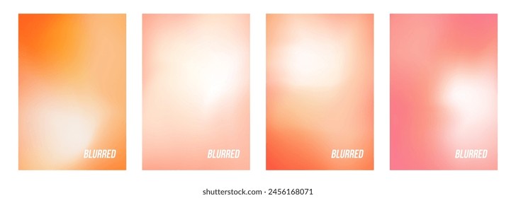 Set of light orange colored blurred abstract backgrounds. Soft color gradients for creative graphic design. Vector illustration.