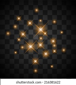Set of light orange sparkles on a transparent background vector