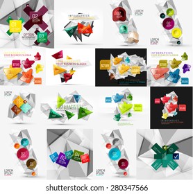 Set of light, paper design option infographic banner templates. Various universal geometric shapes with sample text, steps, connections