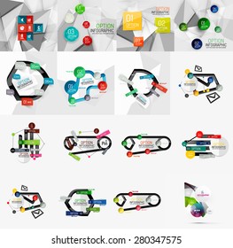 Conjunto de luminosidad, opción de diseño de papel, plantillas de banner infográfico. Varias formas geométricas universales con texto de ejemplo, pasos, conexiones