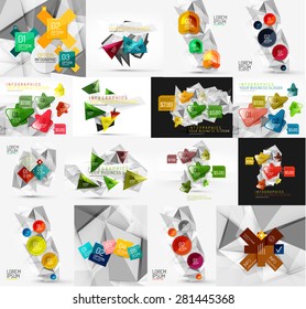 Conjunto de luminosidad, opción de diseño de papel, plantillas de banner infográfico. Varias formas geométricas universales con texto de ejemplo, pasos, conexiones