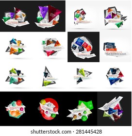 Set von hellen, Papierdesign Option Infografik Banner Vorlagen. Verschiedene universelle geometrische Formen mit Beispieltext, Stufen, Verbindungen