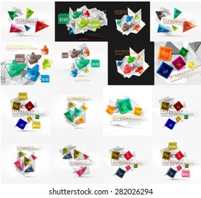 Set von hellen, Papierdesign Option Infografik Banner Vorlagen. Verschiedene universelle geometrische Formen mit Beispieltext, Stufen, Verbindungen