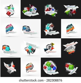 Set von hellen, Papierdesign Option Infografik Banner Vorlagen. Verschiedene universelle geometrische Formen mit Beispieltext, Stufen, Verbindungen