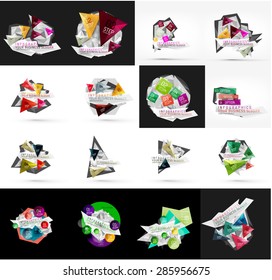 Set of light, paper design option infographic banner templates. Various universal geometric shapes with sample text, steps, connections